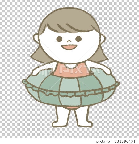 穿著泳衣的孩子拿著游泳圈 131590471