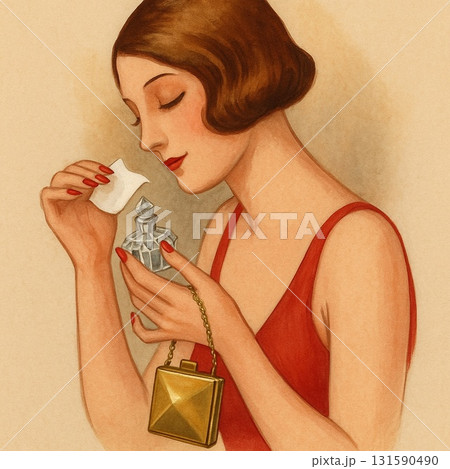 化粧瓶を持つ女性　アールデコテイスト　Generative AI 131590490