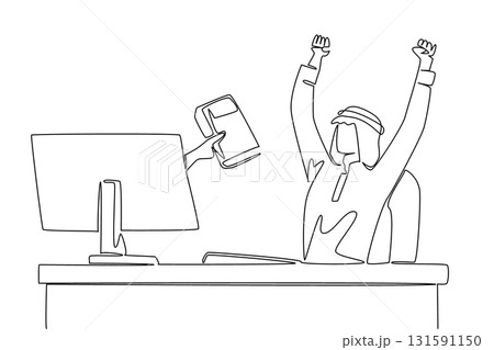 Single continuous line drawing hands out of the monitor screen while holding a thick book. Literacy. A great guide to dealing with the crisis. Things from Screen. One line design vector illustration Single continuous line drawing hands out of the monitor screen while holding a thick book. Literacy. A great guide to dealing with the crisis. Things from Screen. One line design vector illustration 131591150