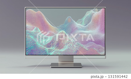 モニターに広がる淡色の波形文字抽象全体 モニターに広がる淡色の波形文字抽象全体 131591442