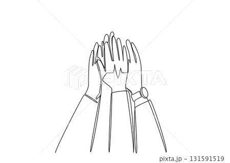 Single continuous line drawing several hands doing high five with heart pulse in the middle. Agreed to prioritize health. National Employee Health and Fitness Day. One line design vector illustration 131591519
