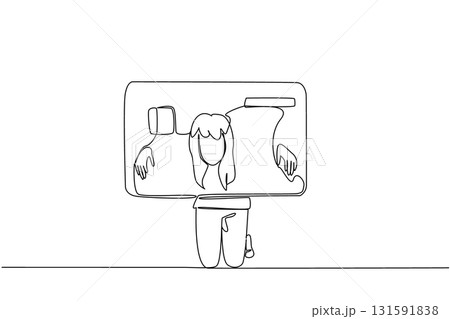 Single one line drawing a woman trapped her head and both hands in a large credit card. Excessive lifestyle. Shopaholic. Extravagant. Trap. Money Bait. Continuous line design graphic illustration Single one line drawing a woman trapped her head and both hands in a large credit card. Excessive lifestyle. Shopaholic. Extravagant. Trap. Money Bait. Continuous line design graphic illustration 131591838