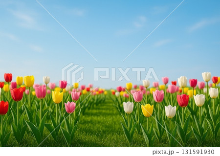 【春の絶景】青空の下に広がる色とりどりのチューリップ畑【壁紙・旅行ブログ向け】 【春の絶景】青空の下に広がる色とりどりのチューリップ畑【壁紙・旅行ブログ向け】 131591930