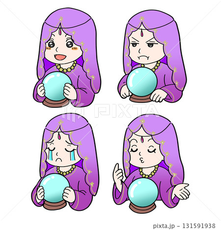 水晶占いをする占い師の喜怒哀楽をイメージしたイラスト・アイコン 131591938