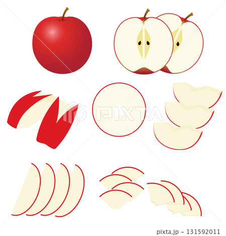 いろいろな形にカットされたリンゴのシンプルなイラスト いろいろな形にカットされたリンゴのシンプルなイラスト 131592011