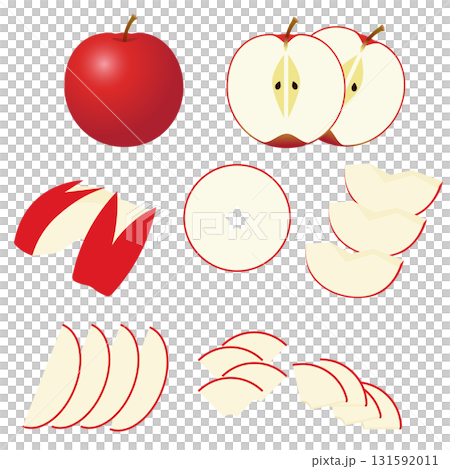 いろいろな形にカットされたリンゴのシンプルなイラスト いろいろな形にカットされたリンゴのシンプルなイラスト 131592011