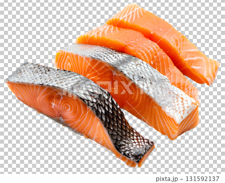 Sliced Salmon isolated on white background png transparent clipart. 131592137