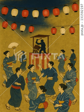 盆踊りを楽しむ浴衣姿の日本人 131592197