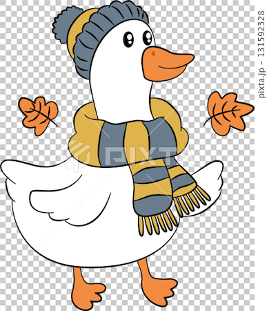 Cartoon of a goose wearing a scarf in autumn Cartoon of a goose wearing a scarf in autumn 131592328