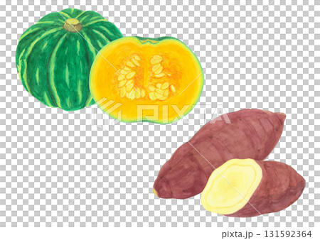Pumpkin and sweet potato watercolor hand-drawn illustration material set 131592364