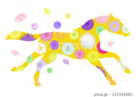 走る馬と菊のイラスト 131592662
