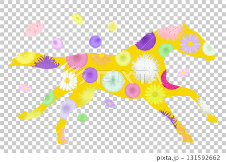 走る馬と菊のイラスト 131592662