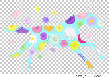 走る馬と菊のイラスト 131592669