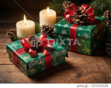 キャンドルに照らされたクリスマスプレゼント 131593189