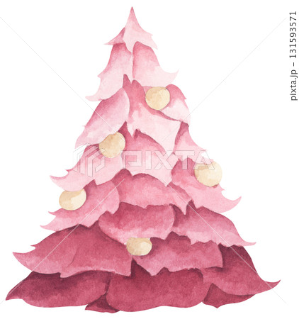 Pink Christmas Tree Watercolor Illustration, Cute Watercolor Pine Decoration for Greeting Card Design, Sweet Festive Decoration. Pink Christmas Tree Watercolor Illustration, Cute Watercolor Pine Decoration for Greeting Card Design, Sweet Festive Decoration. 131593571
