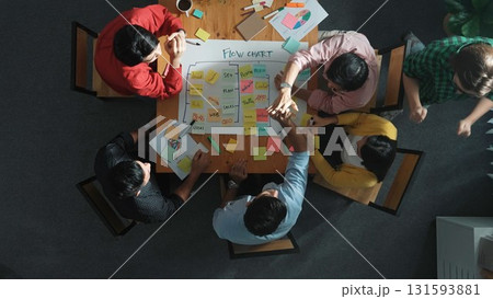 Time lapse of diverse people writing and making scrum task board. Convocation. 131593881