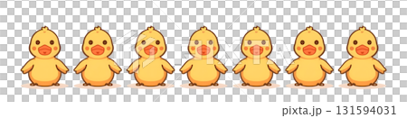 白色背景上排成一排的小雞的橫幅插圖 白色背景上排成一排的小雞的橫幅插圖 131594031