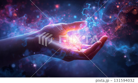 手の平から神秘的な光のグラフィック 手の平から神秘的な光のグラフィック 131594032