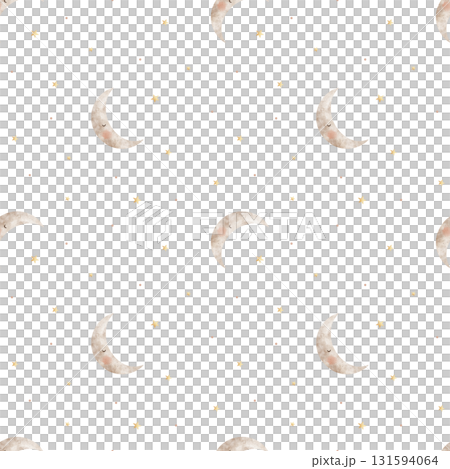 Pattern cute moon with golden stars. Hand-drawn watercolor illustration in childish style. Seamless print isolated on background for clothing, fabric, textiles, packaging, wallpaper, printing Pattern cute moon with golden stars. Hand-drawn watercolor illustration in childish style. Seamless print isolated on background for clothing, fabric, textiles, packaging, wallpaper, printing 131594064