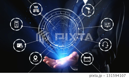 Online car rental service with digital booking and vehicle sharing icons Gist 131594107