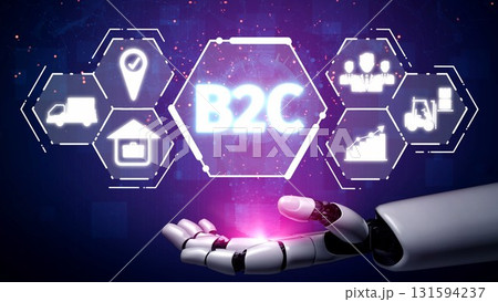 B2C Business Model with Consumer Delivery, Retail, and Growth Icons Muxer 131594237
