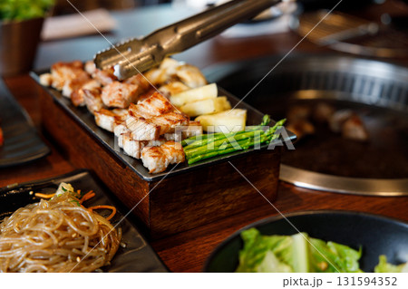 Korean traditional style grill BBQ pork. 131594352