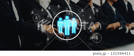 Business Team Collaboration with Digital Connections and Targeted Focus on Professional Networking in Modern Office Environment Trope Business Team Collaboration with Digital Connections and Targeted Focus on Professional Networking in Modern Office Environment Trope 131594411