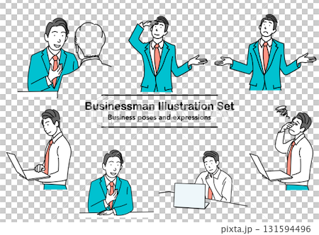 圖庫插圖: 插圖集的商人在電腦上工作和交談 131594496
