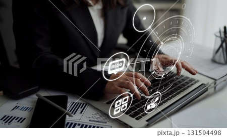 Blogging and content creation in digital communication Funnel 131594498