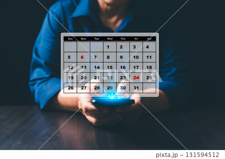 Using digital technology, business set strategic agenda by managing appointment, scheduling project task, organizing timeline, date, deadlines calendar to ensure effective time, project management. 131594512