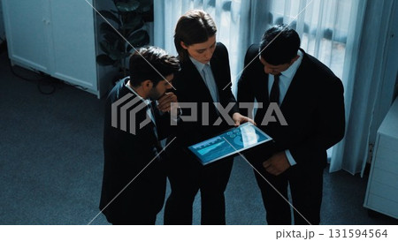 Top view of businessman talking to smart investor and analyze data. Directorate. Top view of businessman talking to smart investor and analyze data. Directorate. 131594564