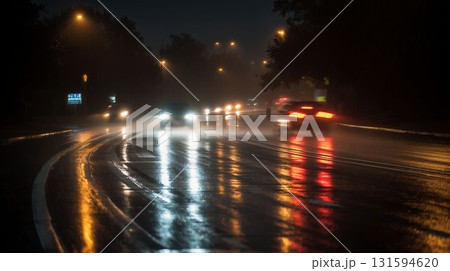 郊外の道路と降りしきる雨 郊外の道路と降りしきる雨 131594620