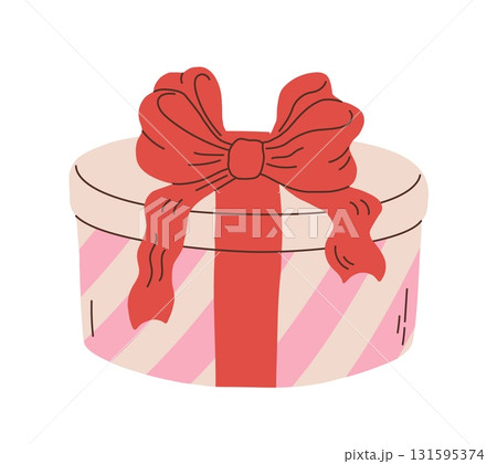 Cartoon Christmas round gift box with bow vector illustration. Xmas holiday presents icon. Valentines day clipart Cartoon Christmas round gift box with bow vector illustration. Xmas holiday presents icon. Valentines day clipart 131595374