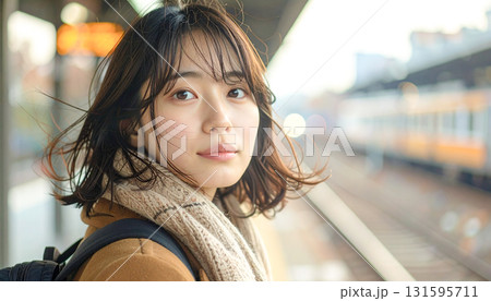 駅のホームに立つ女性 131595711