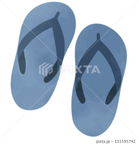 ブルーのビーチサンダル　水彩風 131595742