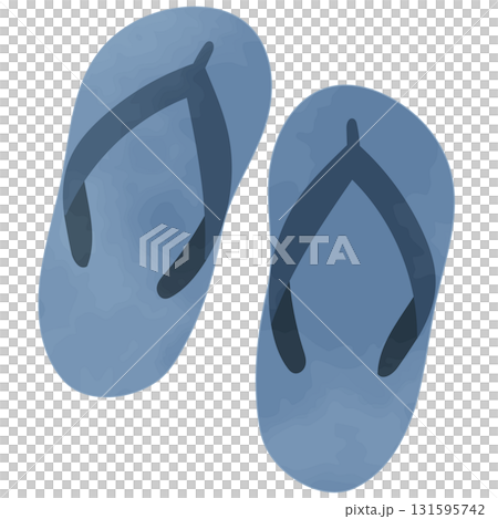 ブルーのビーチサンダル　水彩風 131595742