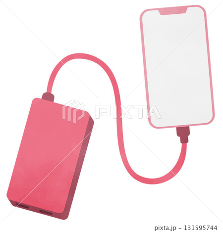 スマートフォンとモバイルバッテリー　水彩風 131595744