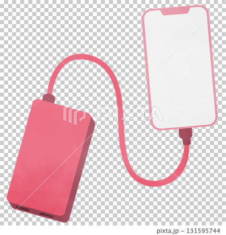スマートフォンとモバイルバッテリー　水彩風 131595744