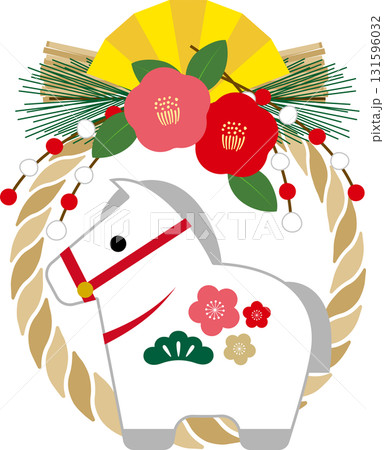 2026年令和8年お正月の午年の年賀状デザイン　馬のしめ縄イラスト4 131596032