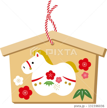 2026年令和8年お正月の午年の年賀状デザイン 馬の絵馬イラスト2 2026年令和8年お正月の午年の年賀状デザイン 馬の絵馬イラスト2 131596036