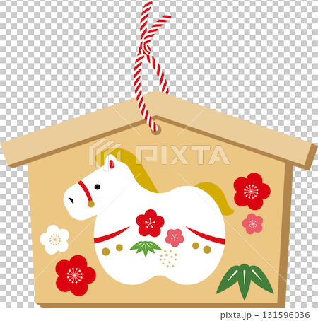 2026年令和8年お正月の午年の年賀状デザイン 馬の絵馬イラスト2 2026年令和8年お正月の午年の年賀状デザイン 馬の絵馬イラスト2 131596036