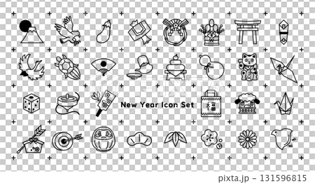 New Year's icon set line drawing 131596815