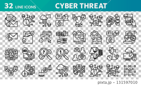 一組與潛在網路威脅相關的 32 個圖示。 131597010