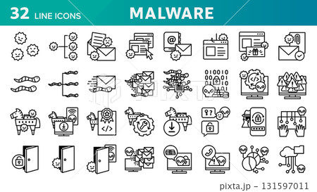 マルウェアに関する32個のアイコンセット。 131597011