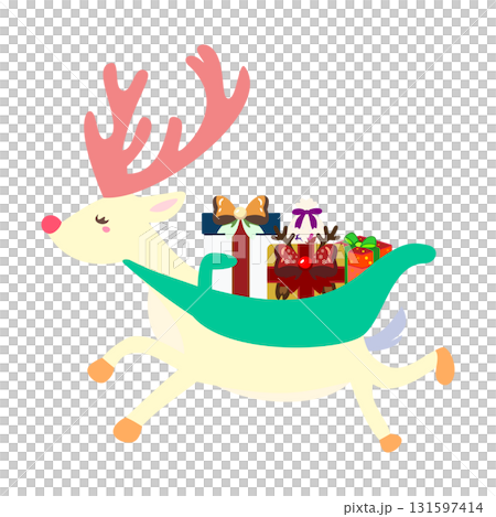 ブラウンのトナカイと緑のプレゼント（ユニークな表情・冬アイコン） 131597414