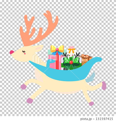 Yellow beige reindeer and classic presents (bright and gentle winter icon) Yellow beige reindeer and classic presents (bright and gentle winter icon) 131597415