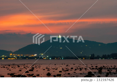 colorful sky in sunset behind Phuket big Budha. 131597426