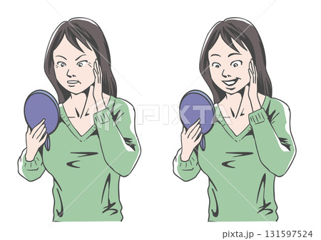 お肌のシワが気になる中年女性のビフォーアフター お肌のシワが気になる中年女性のビフォーアフター 131597524