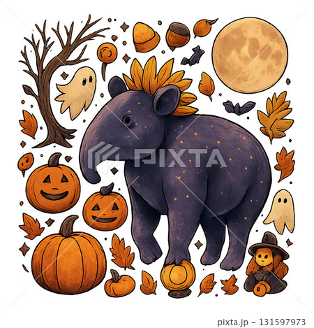 動物とハロウィンの共演 131597973