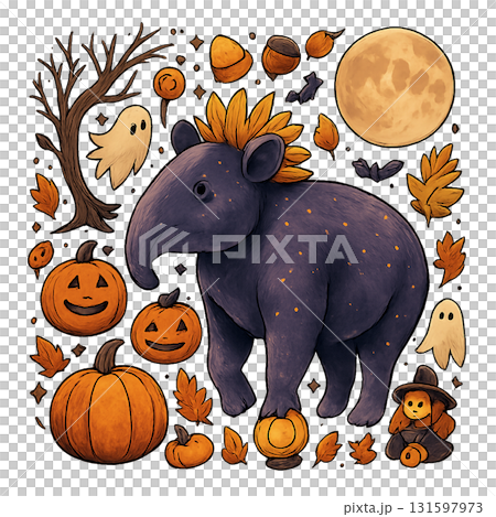 動物とハロウィンの共演 131597973